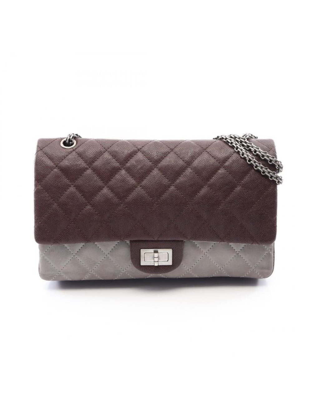 Chanel Shoulder Bag 2.55 Quilted Maxi Double Flap Bordeaux Gray Caviar Leather